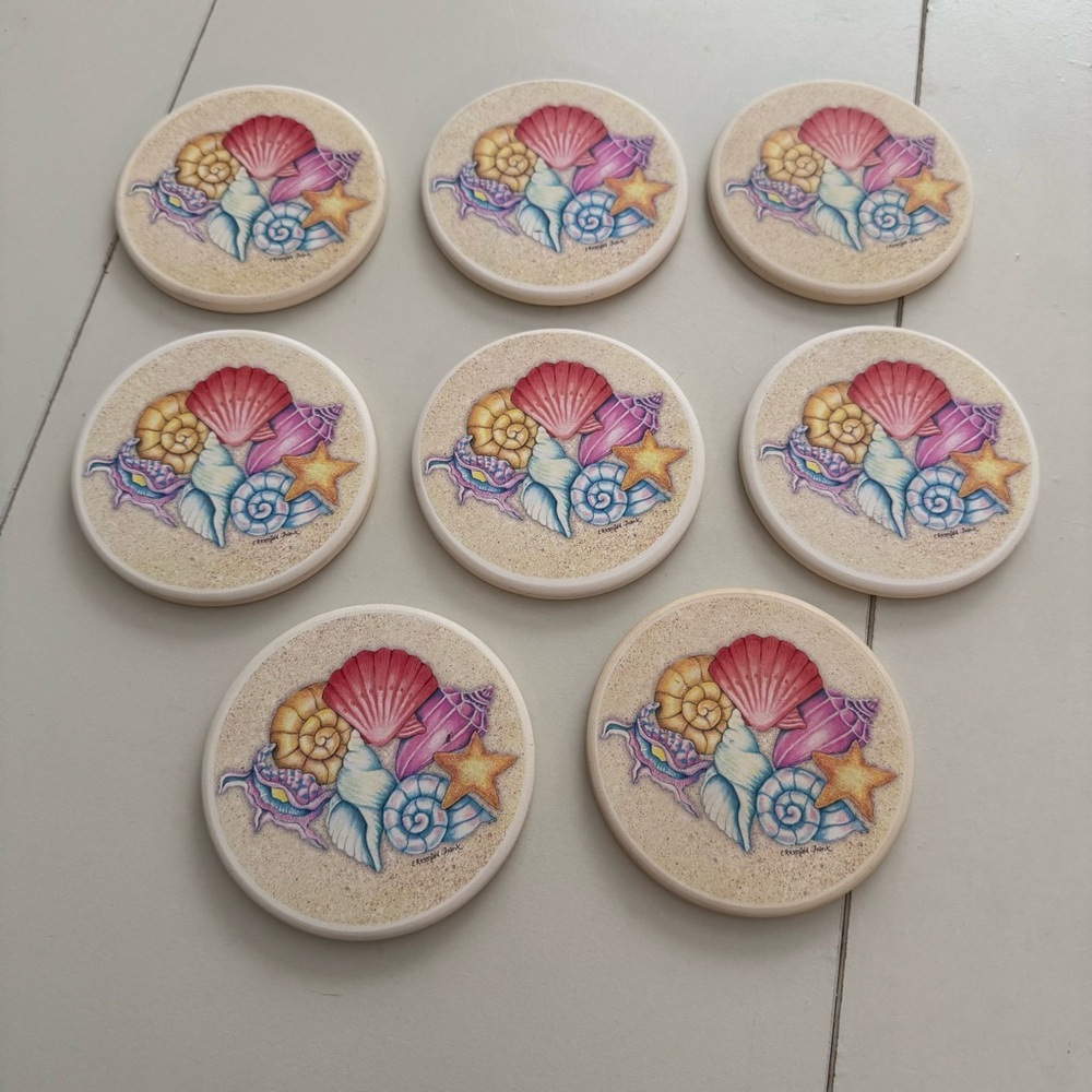 E. Rosenfeld Frank Vintage Cork-Backed Seashell  Ocean Beach Coasters - Set of 8